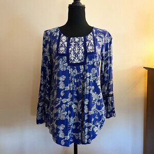 Lucky Brand Indigo Peasant Shirt with Beautiful Embroidery
